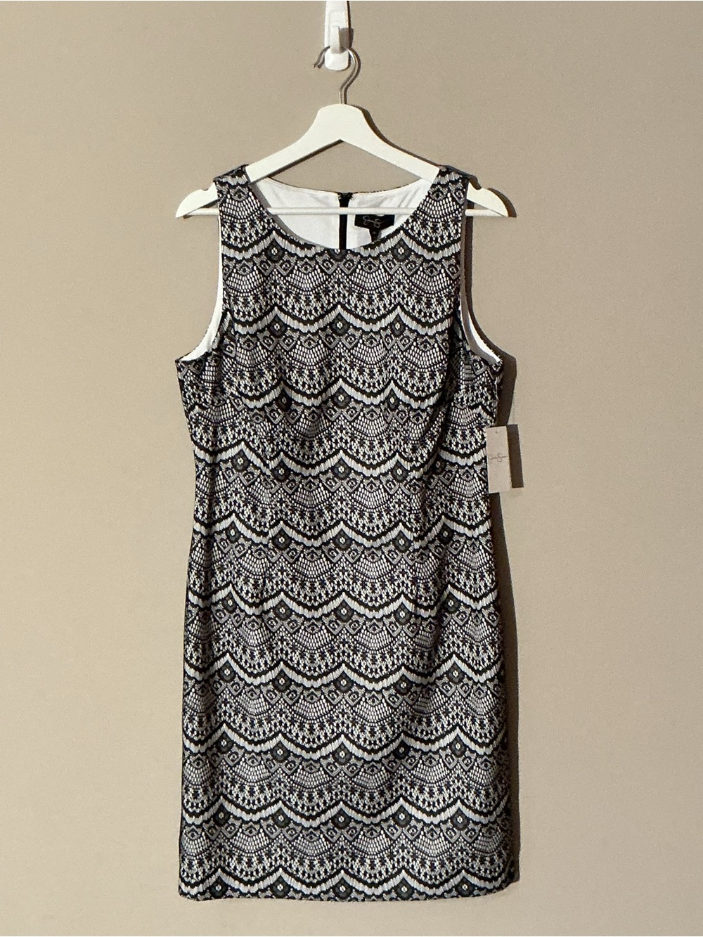 NWT - Jessica Simpson Black and White Scallop-Pattern Midi Dress